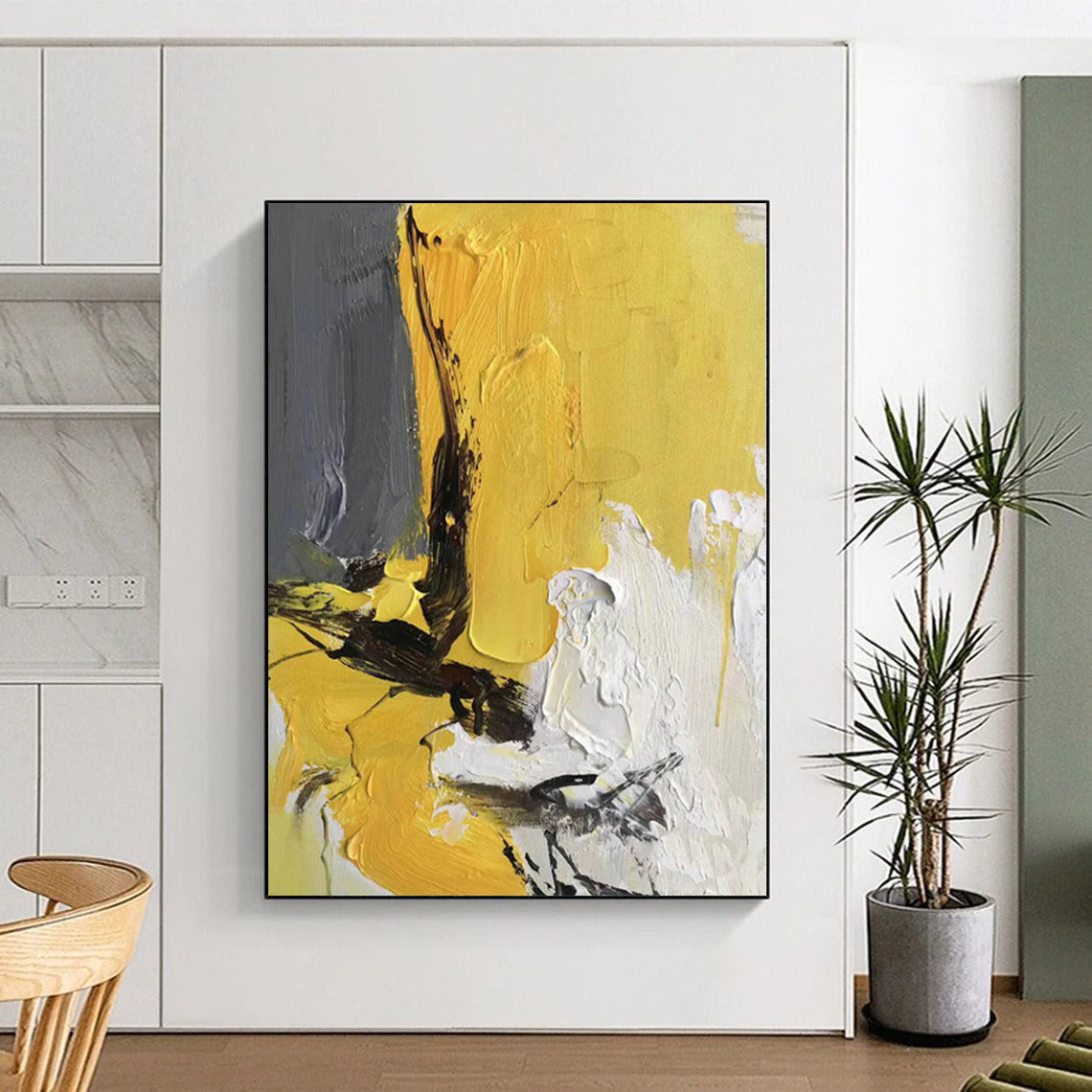 “Yellow - Gray Bold Textures” Abstract Acrylic Art CT0295
