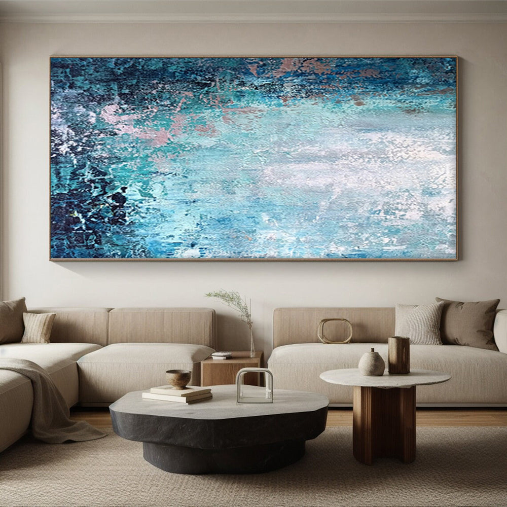 “Teal & Blush Textures” - Abstract Acrylic with Shades of Blue, Teal, Pink CT0074