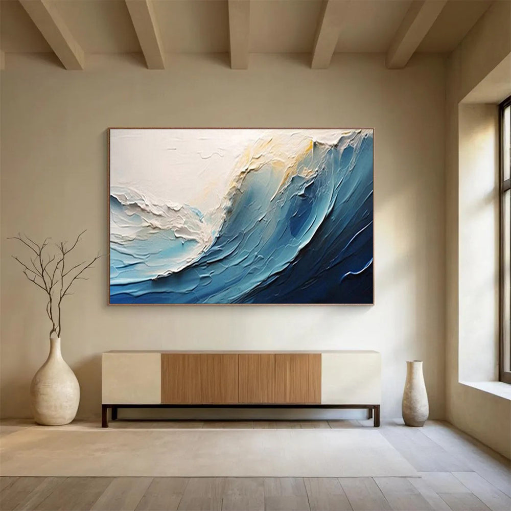 “Textured Ocean Wave” - White, blue; thick, raised paint to look like a wave CT1558