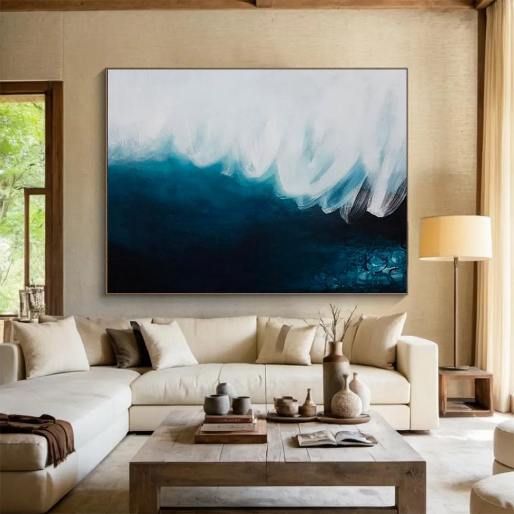“Ocean’s Embrace” - Blues, whites; sweeping, fluid forms mimicking waves CT1498