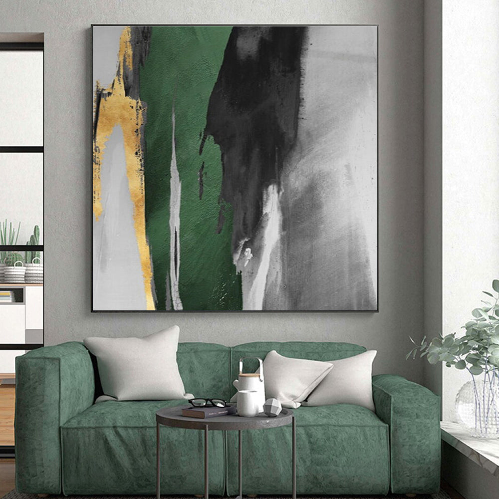“Green - Black - Gold Dynamic Strokes”,Abstract Expressionist Art CT0637