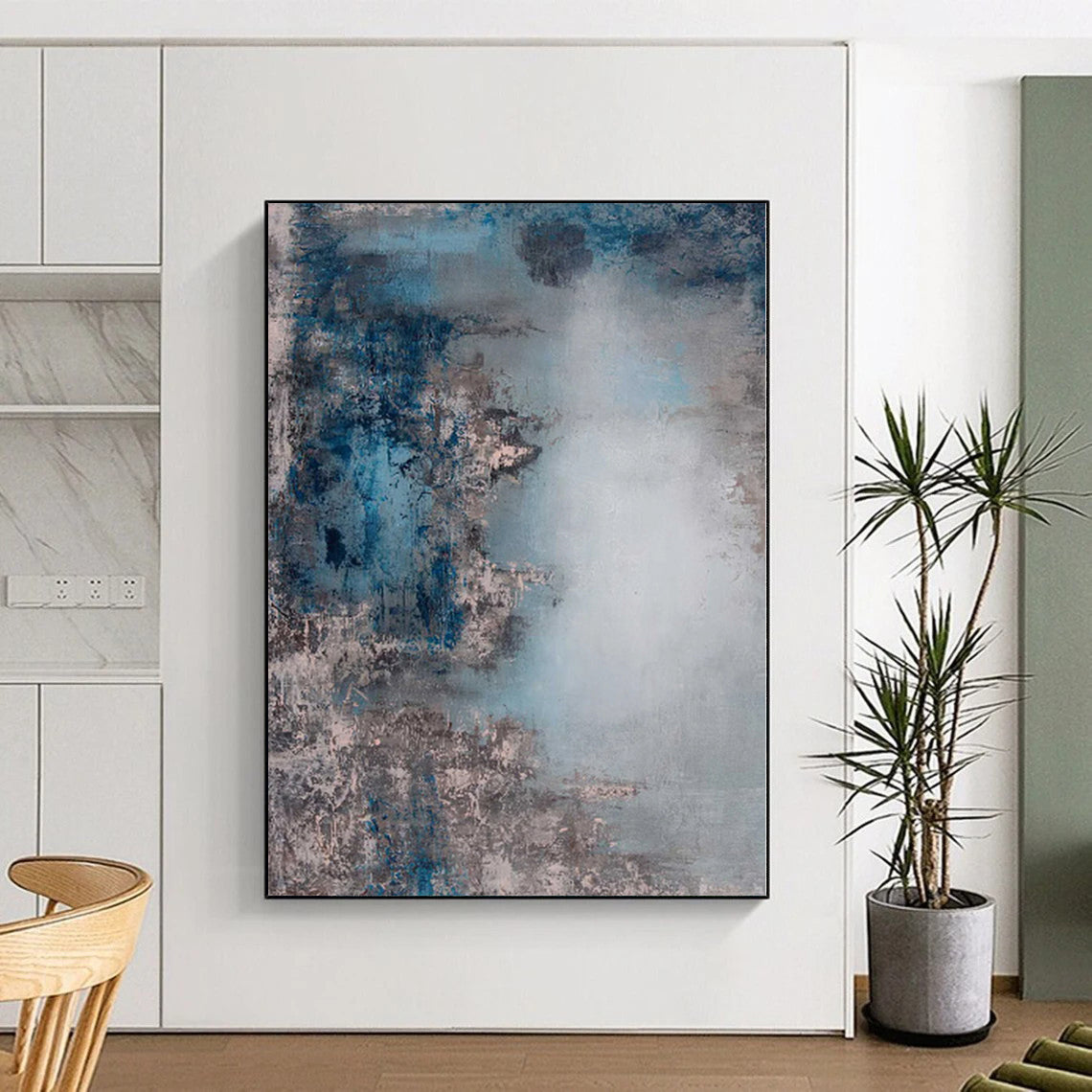“Blue Gray Mists” - Abstract Painting with Blue, Gray, Muted Tones CT0021