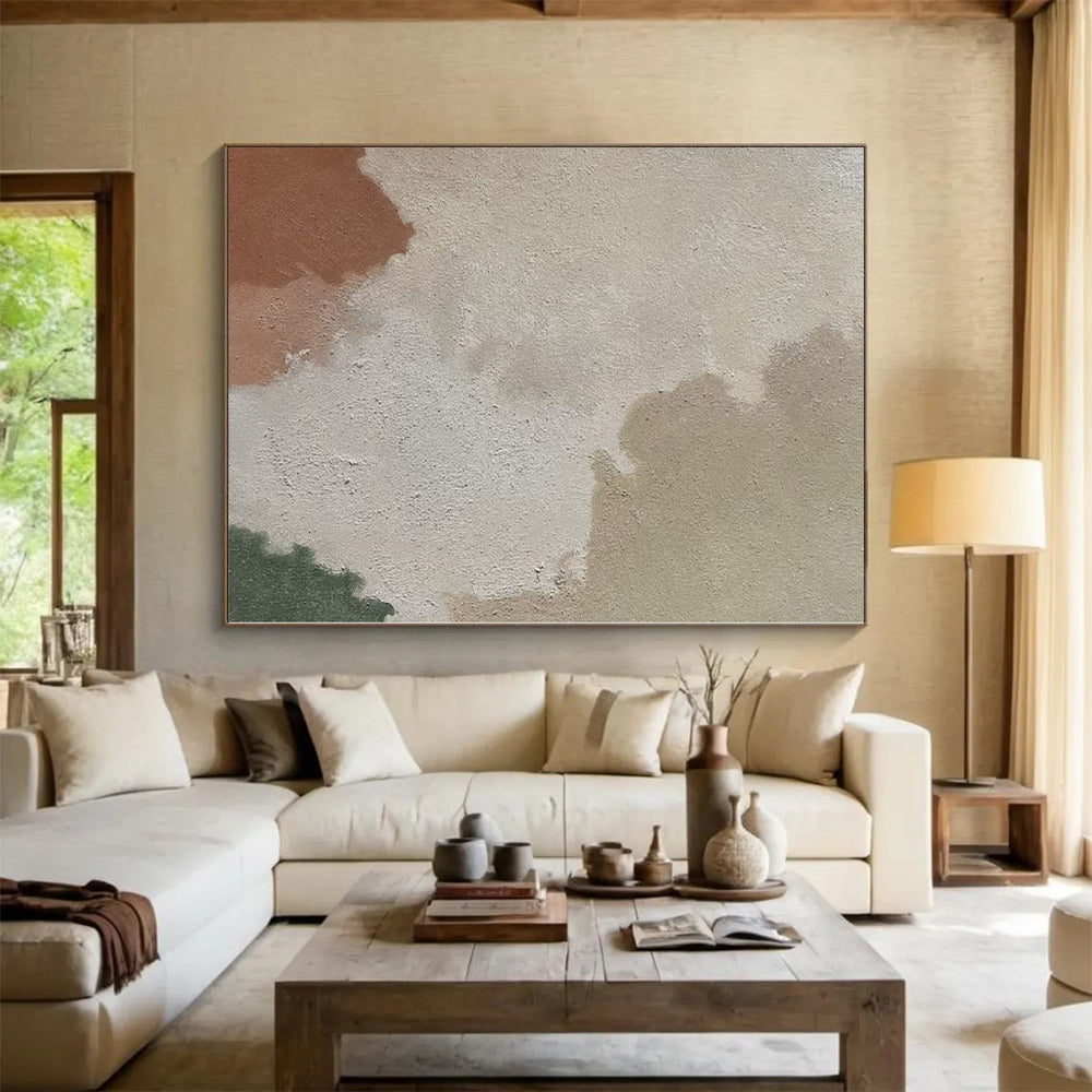 “Beige, Brown & Green Soft Patches” - Abstract Soft - Colored Painting CT0391