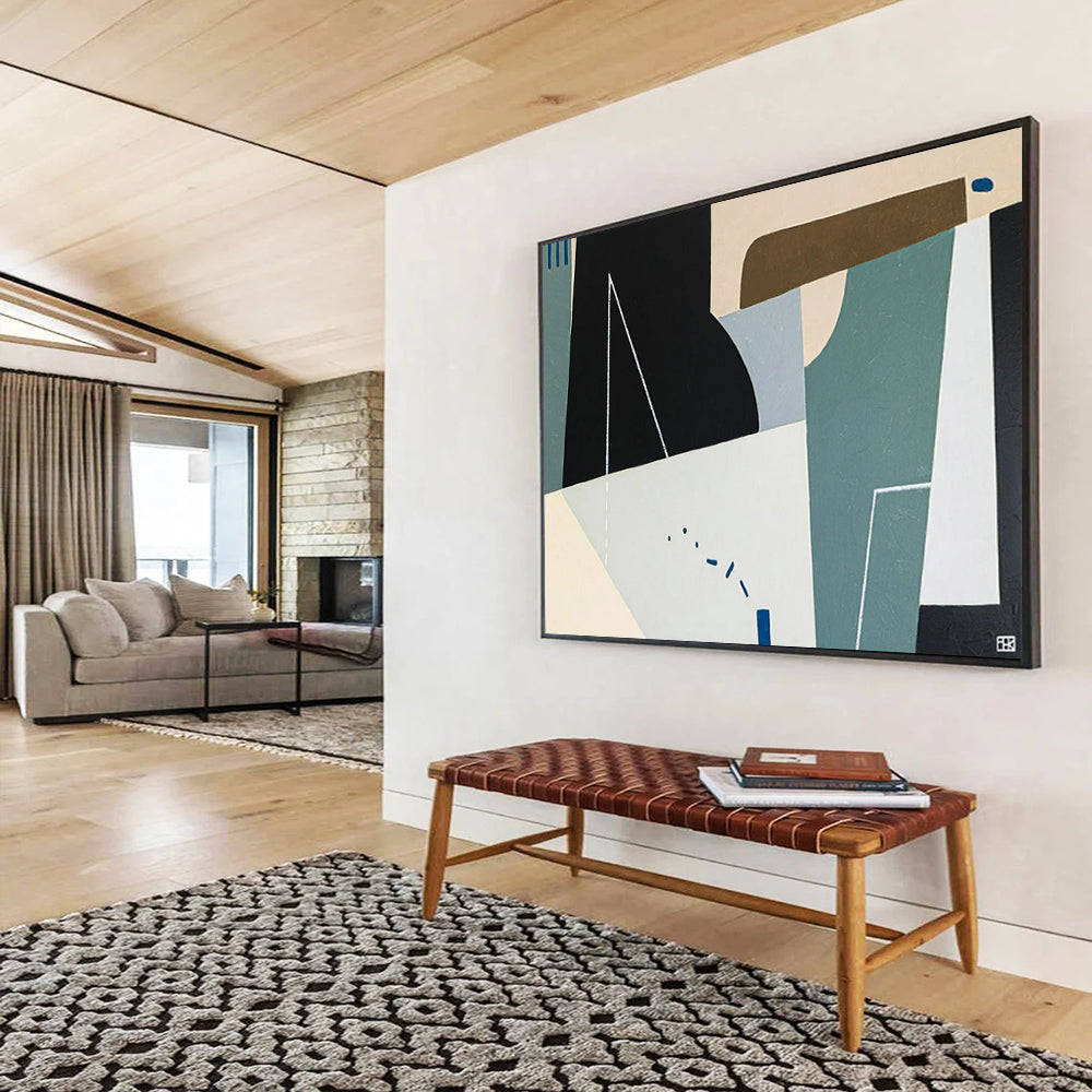 “Geometric Harmony in Neutrals and Blues” - Abstract Geometric Acrylic Painting CT1805