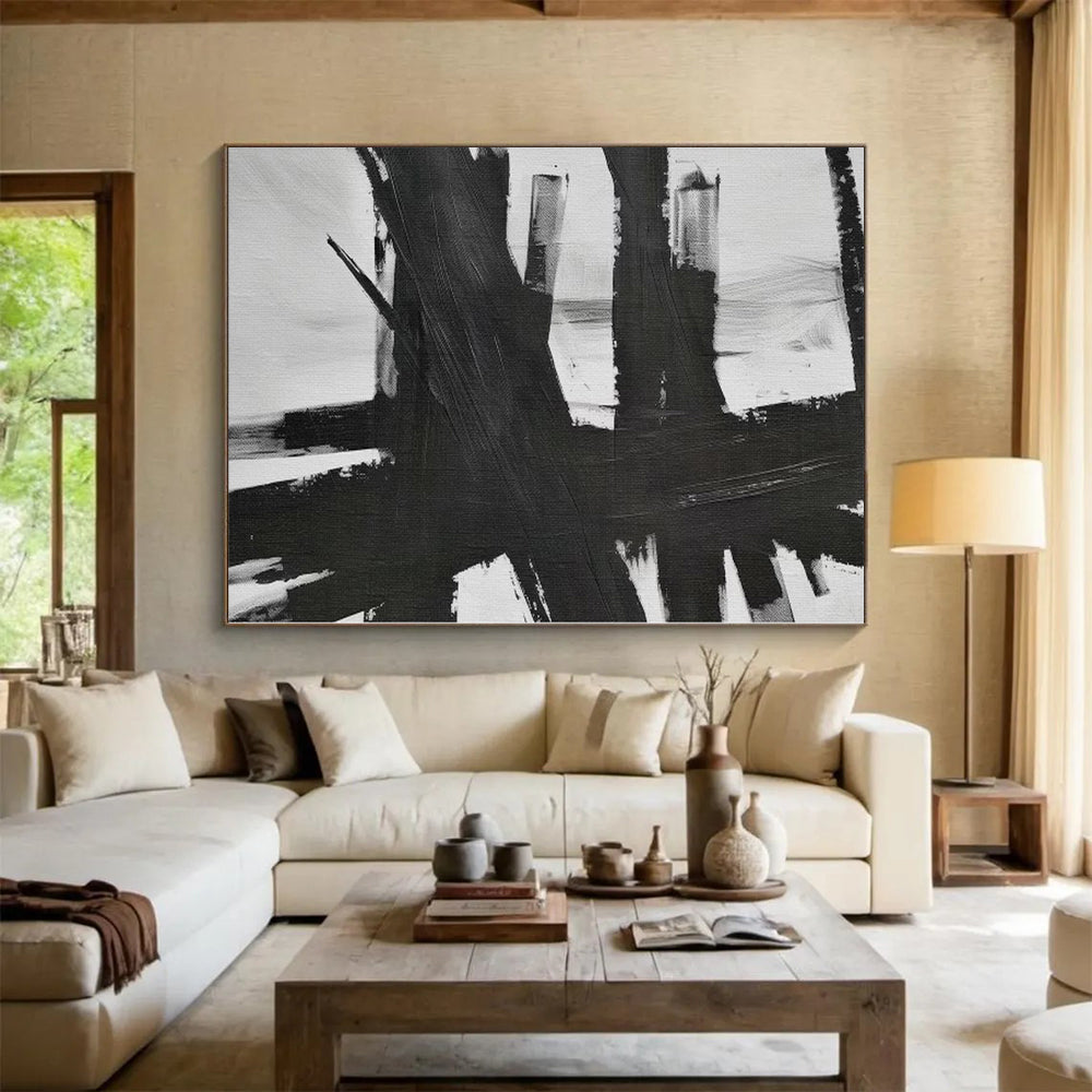 “Black - White Bold Strokes” Abstract Acrylic Art CT0266