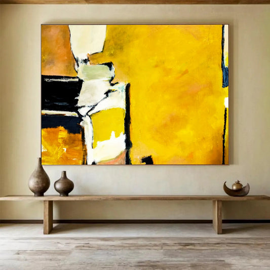 “Vibrant Yellow and Earthy Tones Abstraction” - Expressive Color - Block Oil Painting CT1806