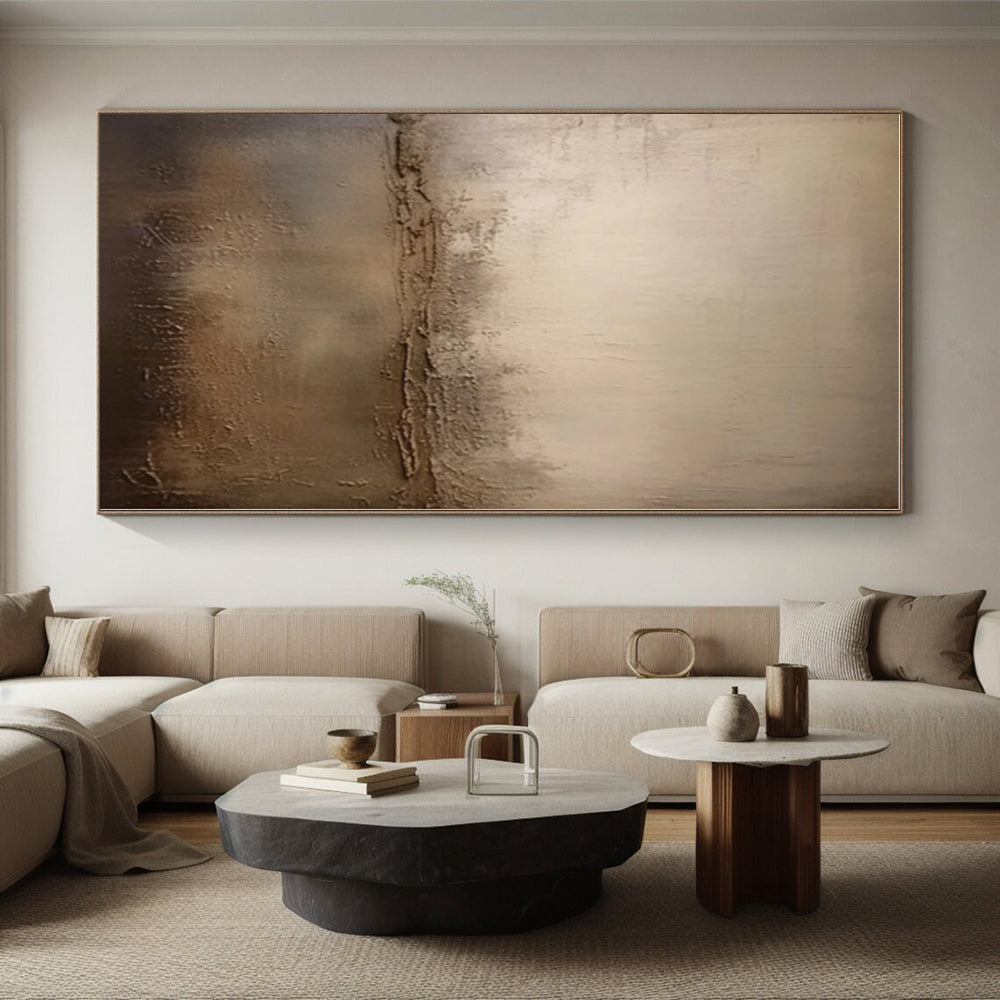 “Beige - Brown Textured Abstract”,Earth - Inspired Abstract Mixed - Media Art CT0573