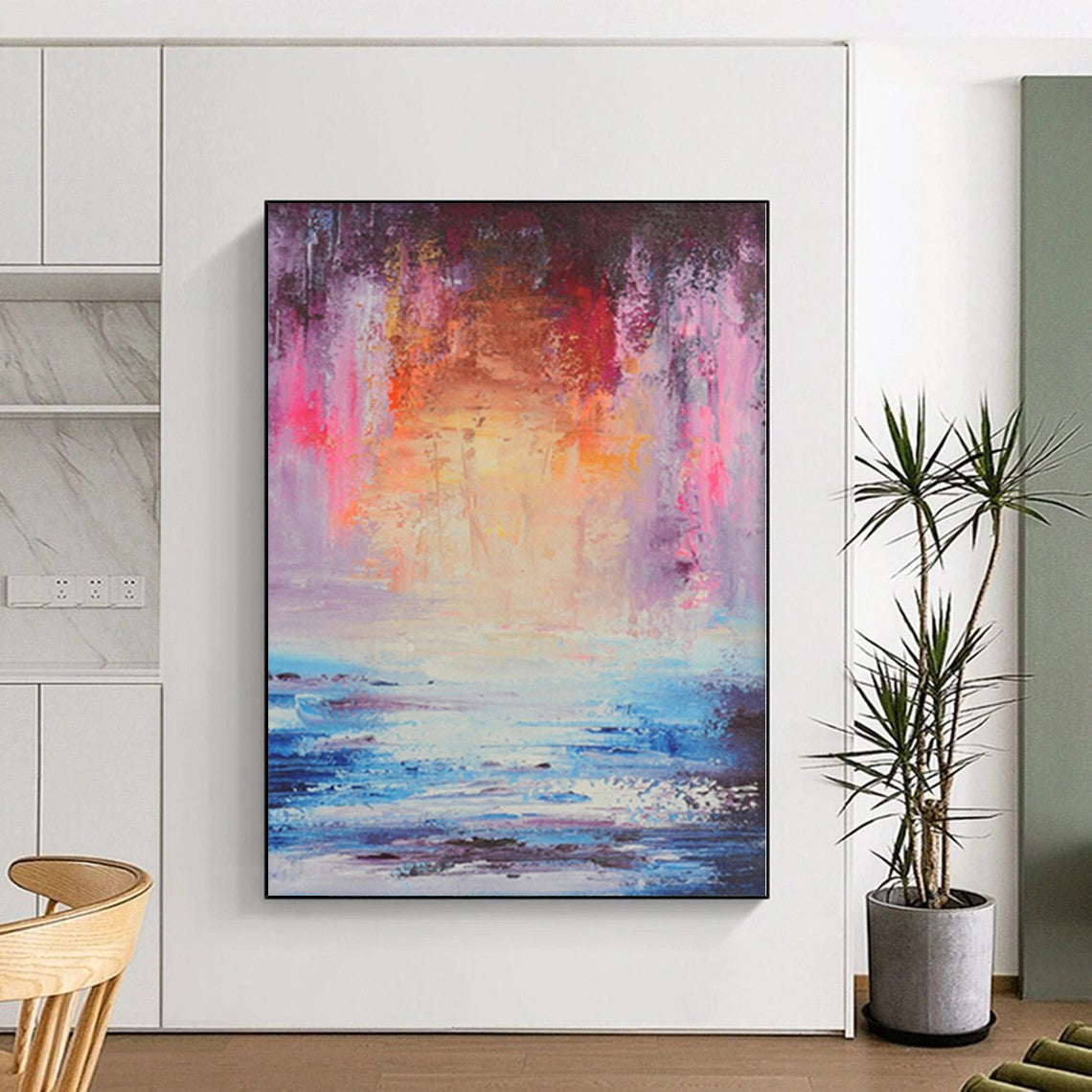 “Dreamy Coastal Sunset” - Abstract Art with Pink, Purple, Orange, Blue, White CT0028