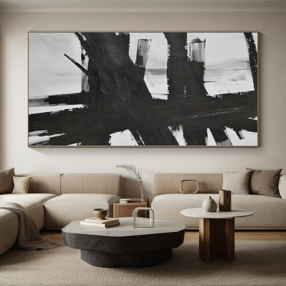 “Black - White Bold Strokes” Abstract Acrylic Art CT0266
