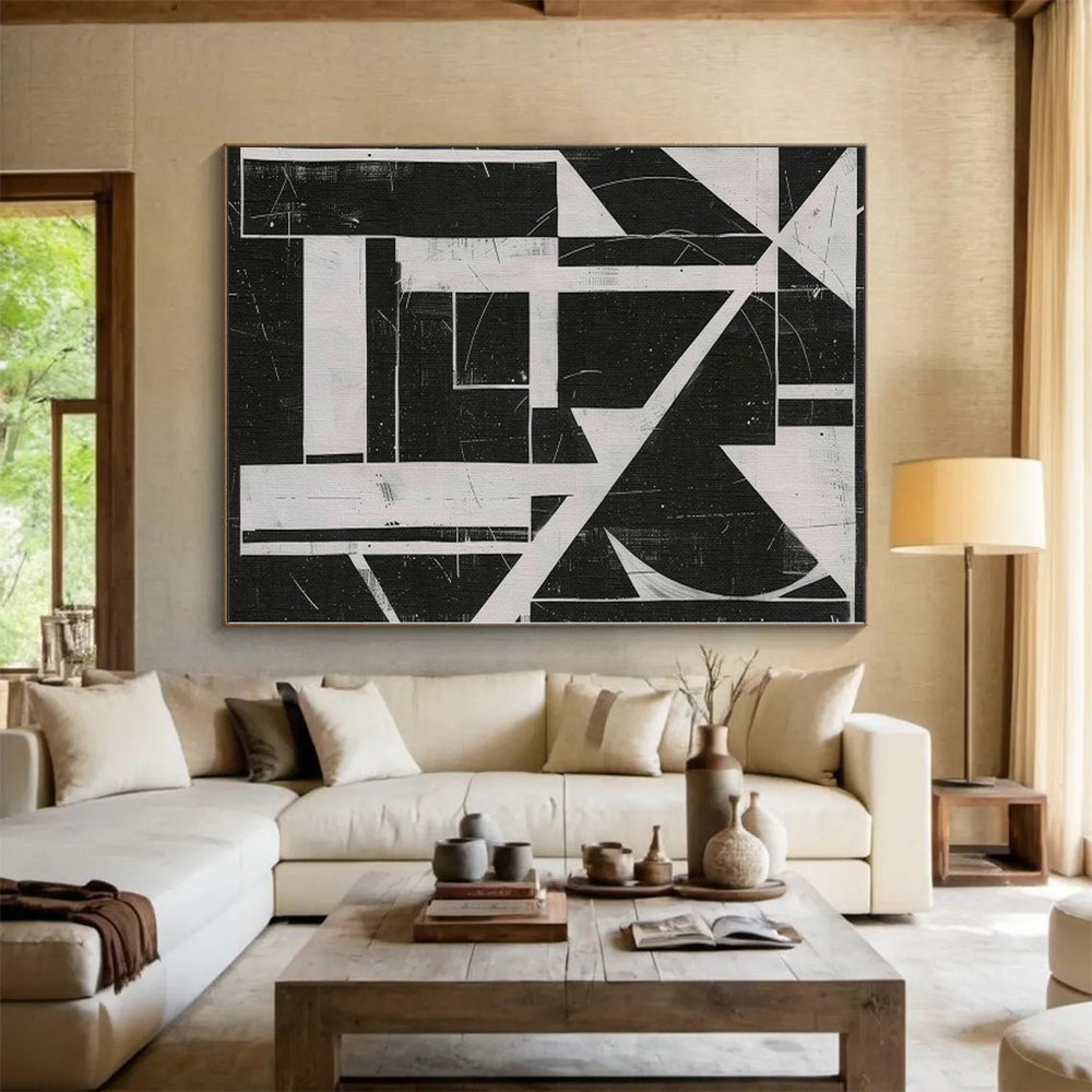 “Black - White Geometric Construct” Abstract Acrylic Art CT0263