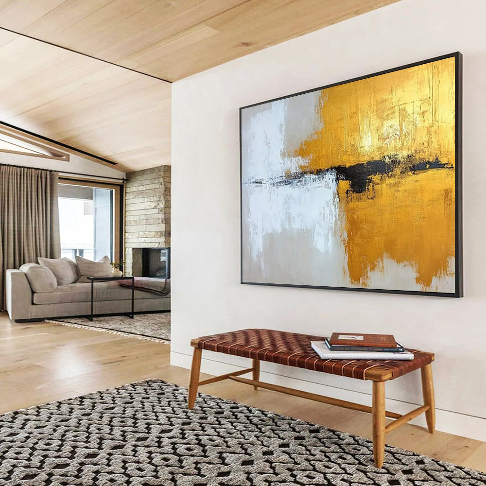 Gold, Black, and White Abstract Strokes - Contemporary Acrylic Art CT1803