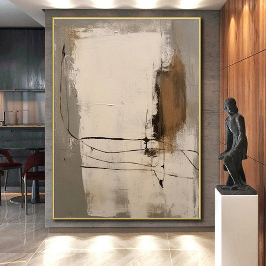 “Neutral Tones with Black Lines”,Abstract Line - Driven Oil Painting CT0539