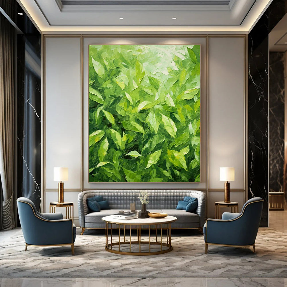 “Lush Green Leaves Impasto” Textured Acrylic Art CT0200