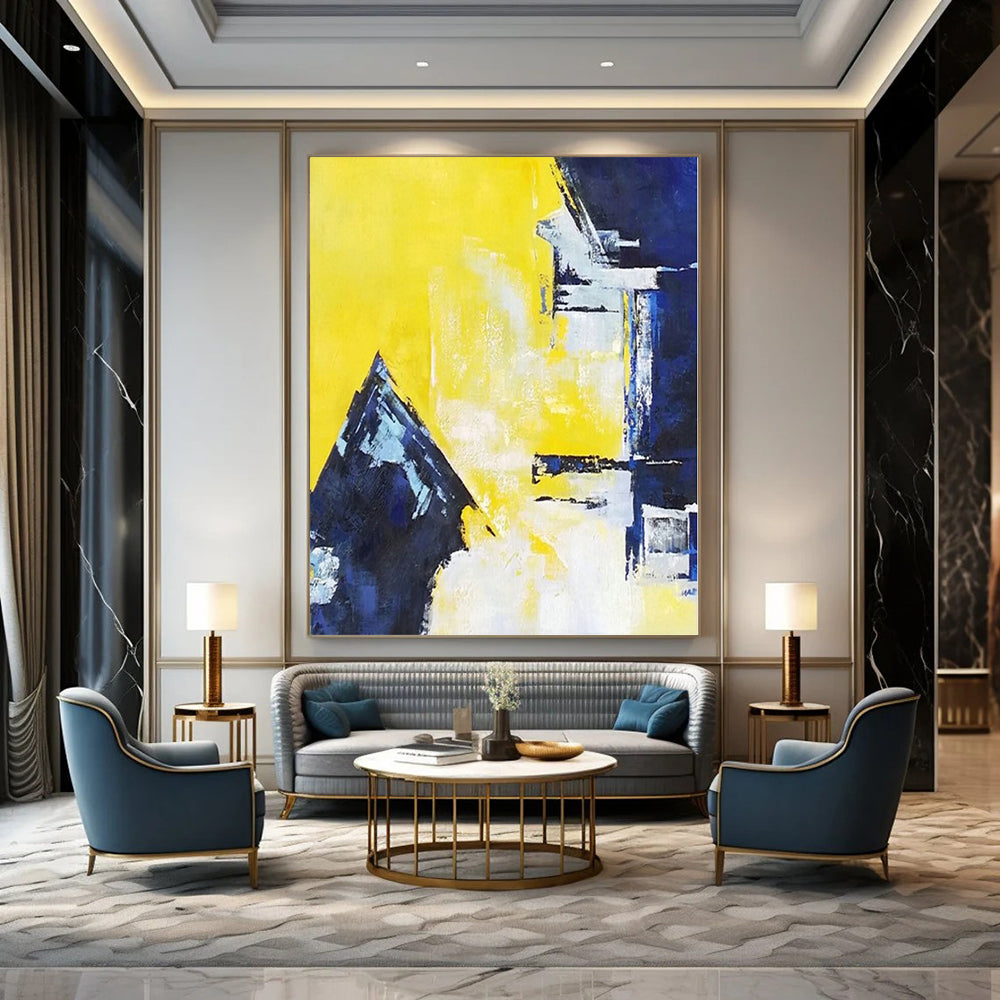 “Yellow - Blue Abstract Forms” Cubist - Inspired Acrylic Art CT0215