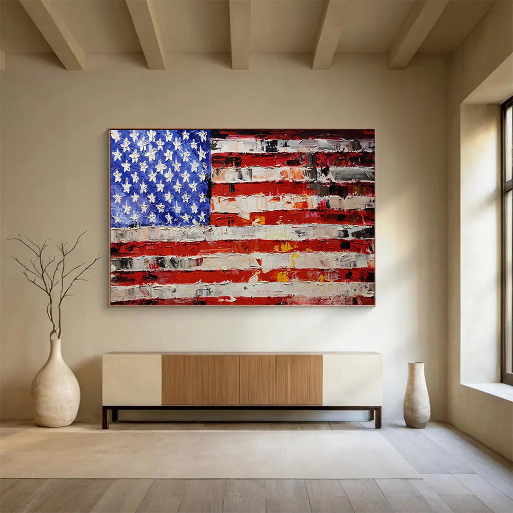 “Textured Stars and Stripes” – Impasto Flag Oil Painting CT1735