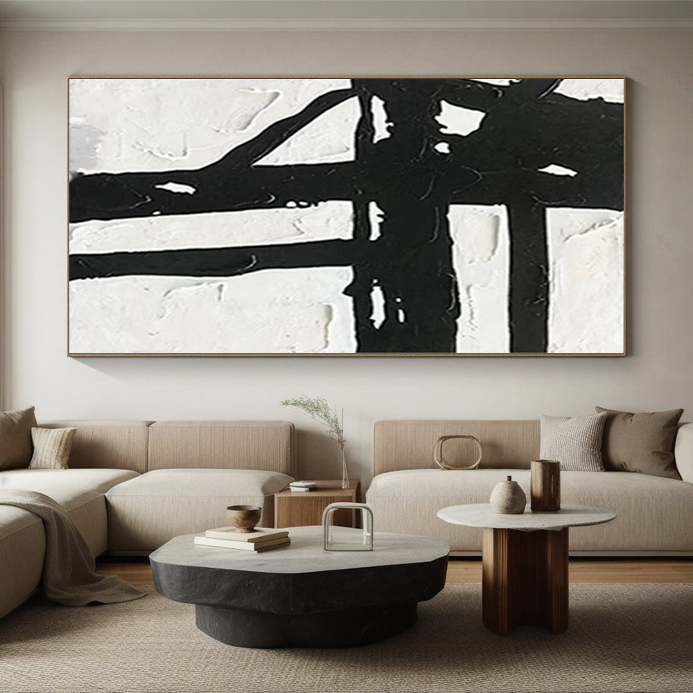 “Textured Black - White Cross” Abstract Acrylic Art CT0279