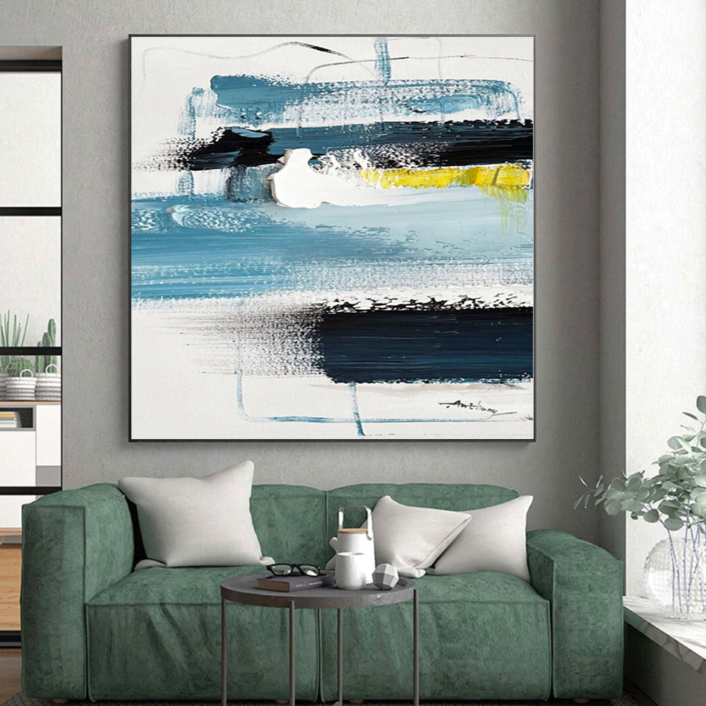 “Blue - Black - Yellow Abstract” - Abstract Expressionist Art CT0483