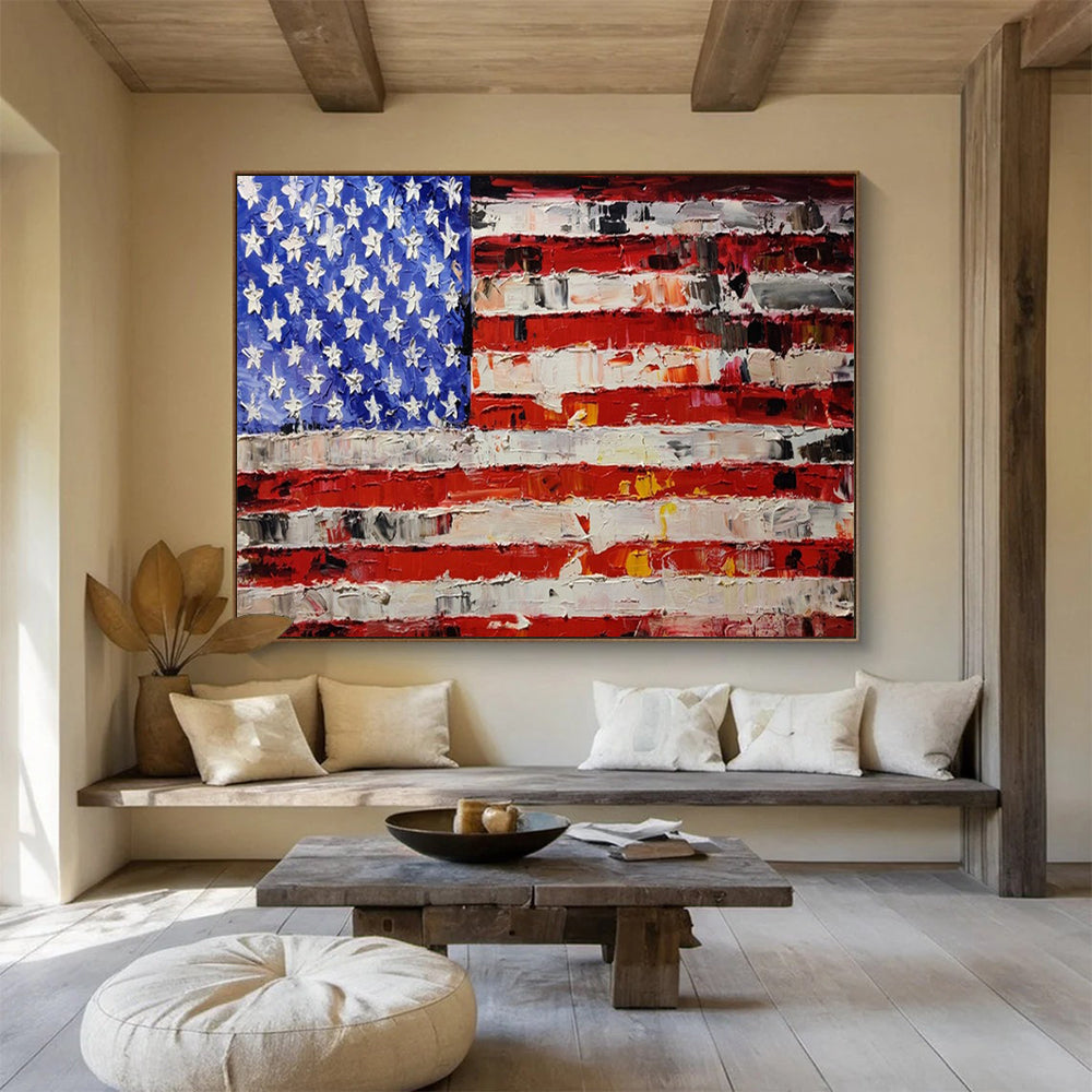 “Textured Stars and Stripes” – Impasto Flag Oil Painting CT1735