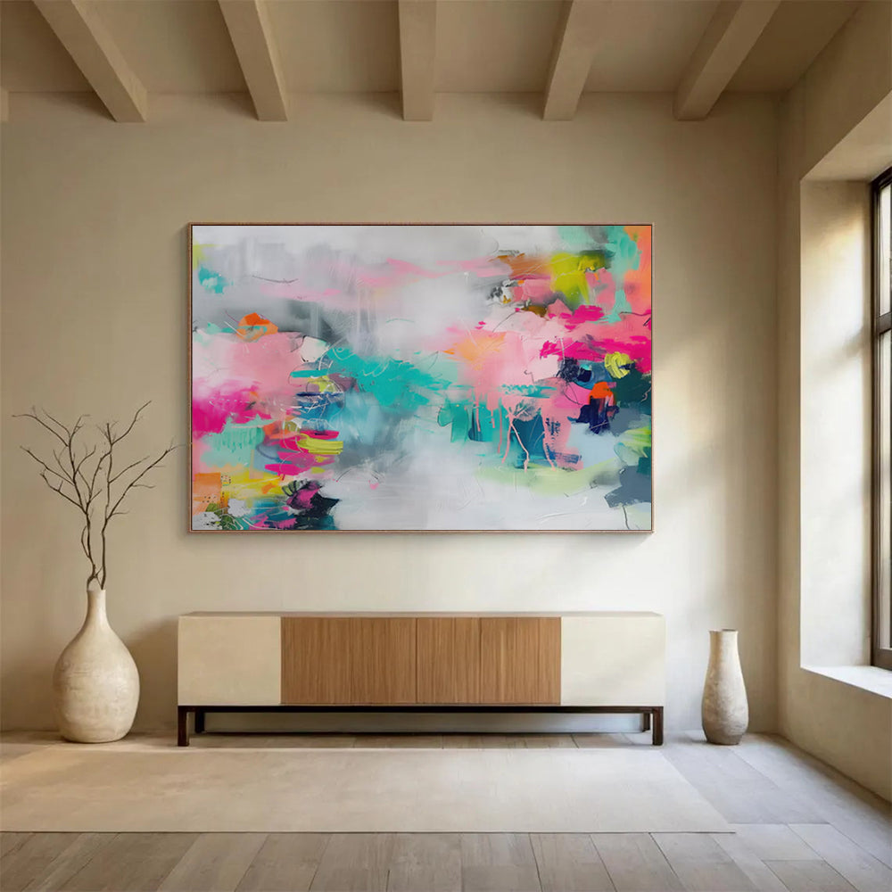 Colorful, abstract brushstrokes in pink, teal, and gray CT1682