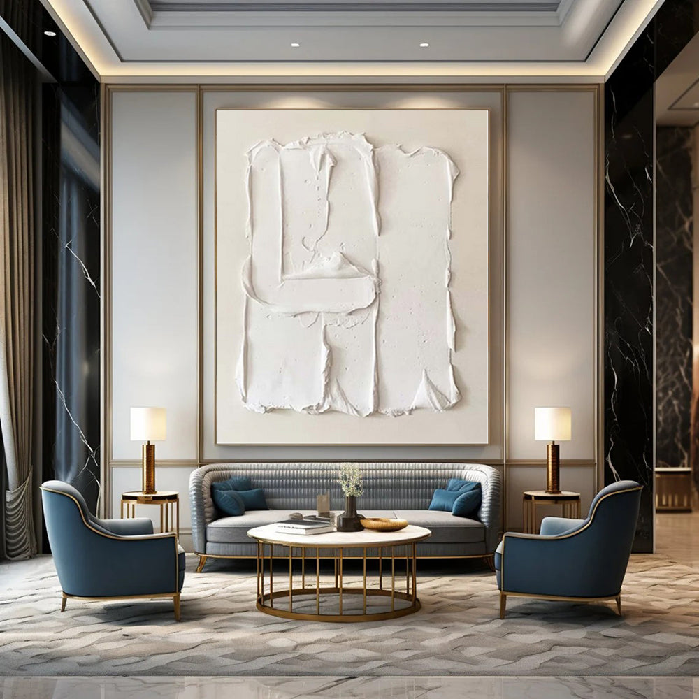 “Pure White Textured Shapes” Plaster Relief Art CT0145