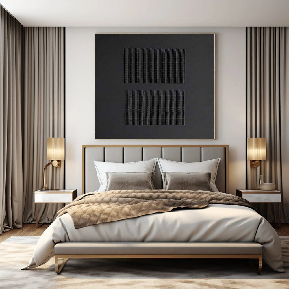“Black with Textured Squares” Relief - Style Acrylic Art CT0153
