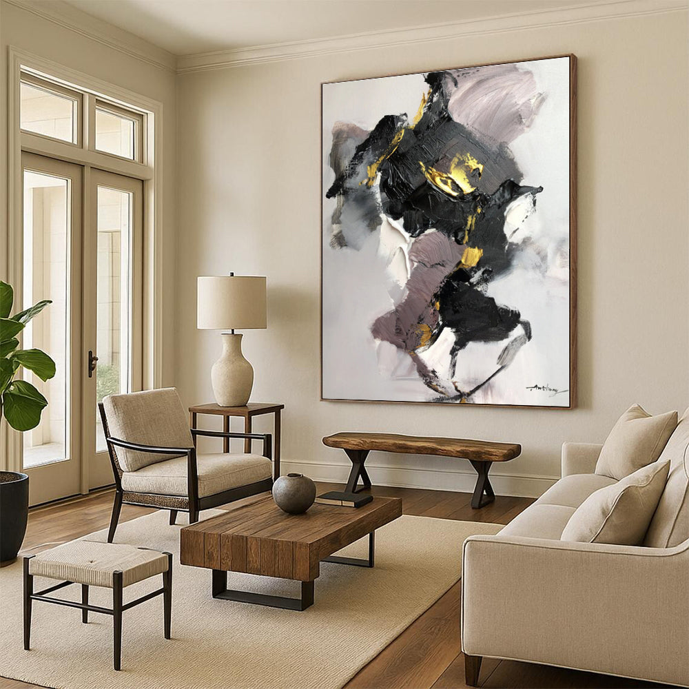 “Black - Gold - Purple Abstract” - Abstract Expressionist Art CT0511