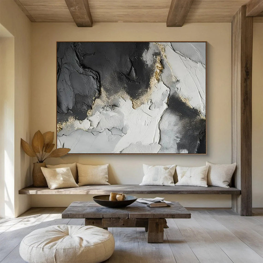 “Black & Gold Rockscape” - Black, gray, gold; textured, rocky surface with gold accents CT1580