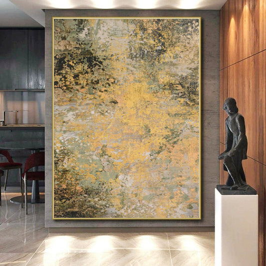 “Golden Forest Haze” - Abstract Art with Yellow, Green, Gray, Brown CT0075