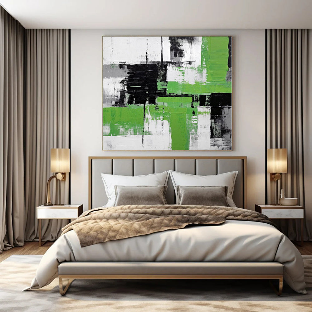 “Green, Black, and White Abstract Layers” Dynamic Acrylic Art CT0181