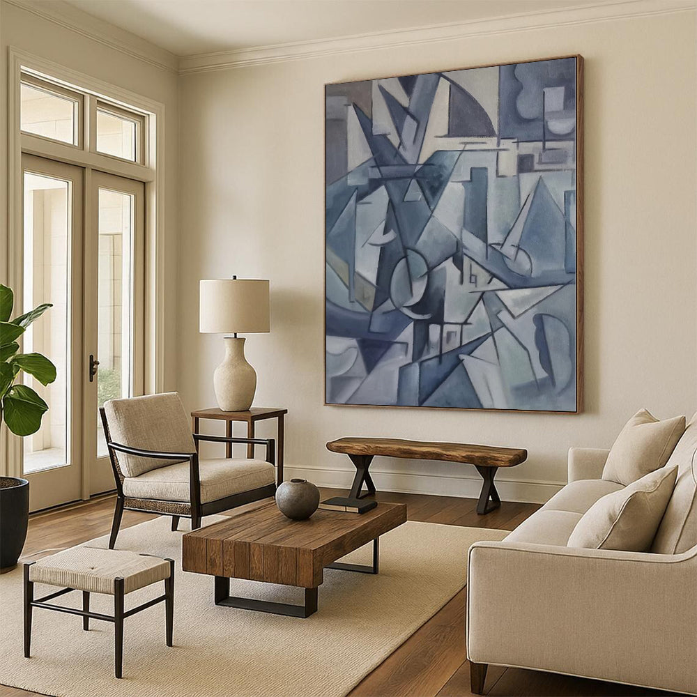 “Blue & Gray Cubist Abstraction” - Abstract Cubist - Style Painting CT0393