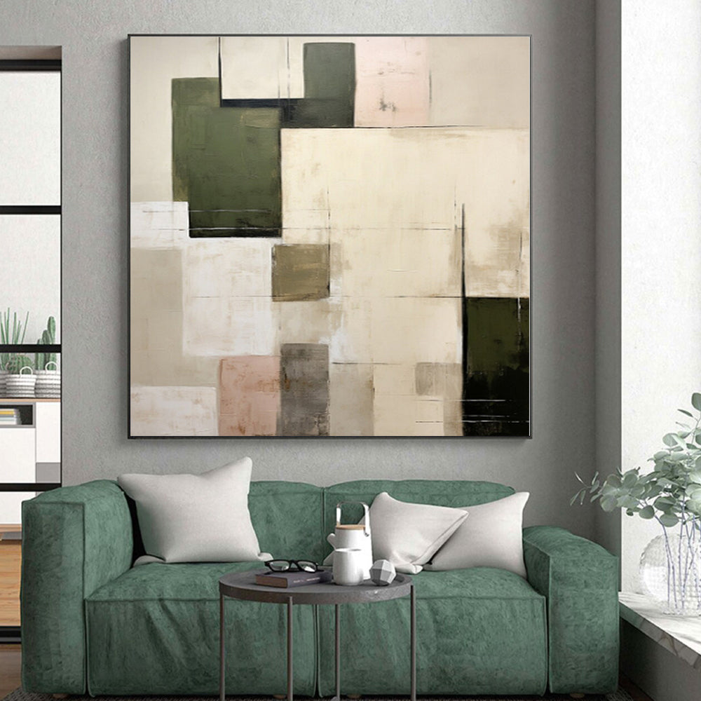 “Green - Neutral Block Composition” - Abstract Minimalist Painting CT0395