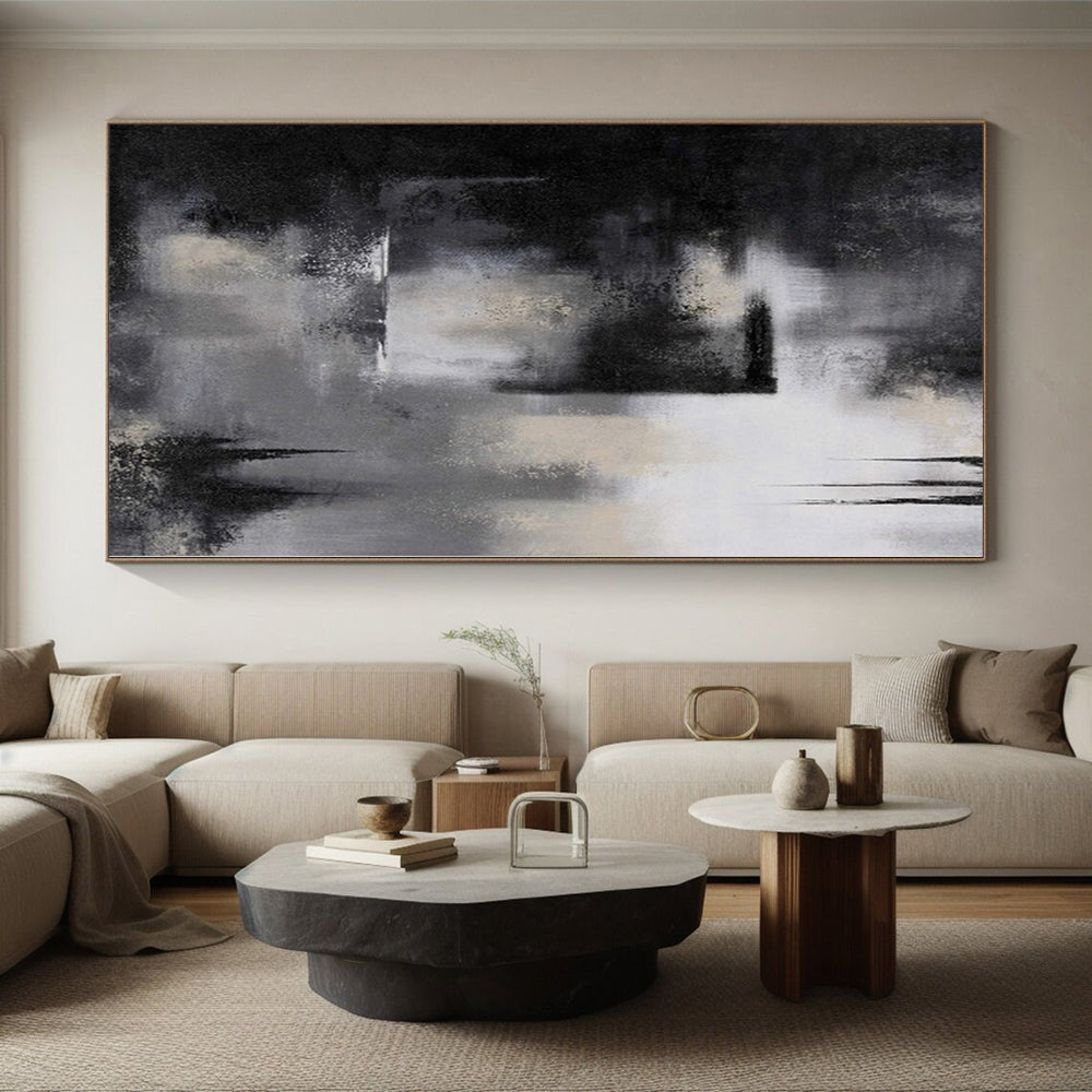 “Monochrome Mystery” - Abstract Painting with Black, White, Gray CT0076