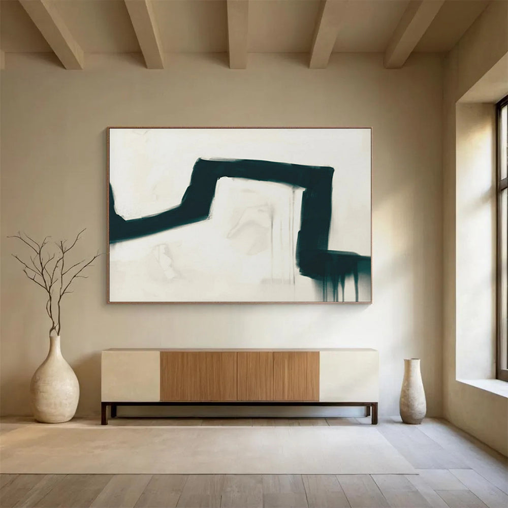Black Curved Stroke on White - Expressive Acrylic Art CT1790