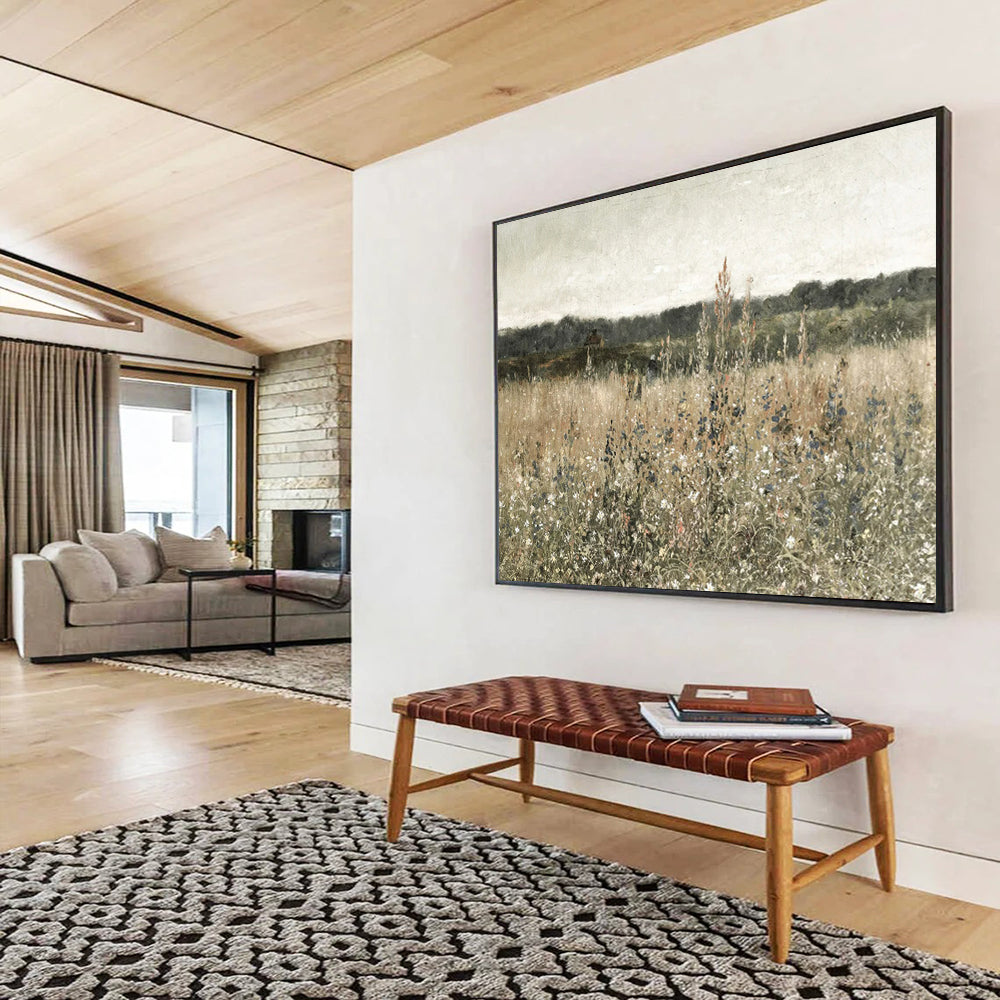 “Wildflower Field in Neutral” - Browns, greens, soft whites; detailed, muted meadow scene CT1612