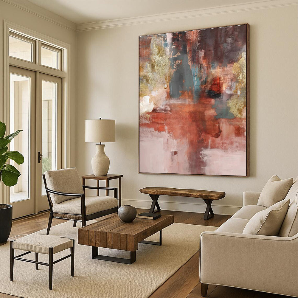 “Warm Tones with Gold Accents”,Abstract Textured Oil Painting CT0583