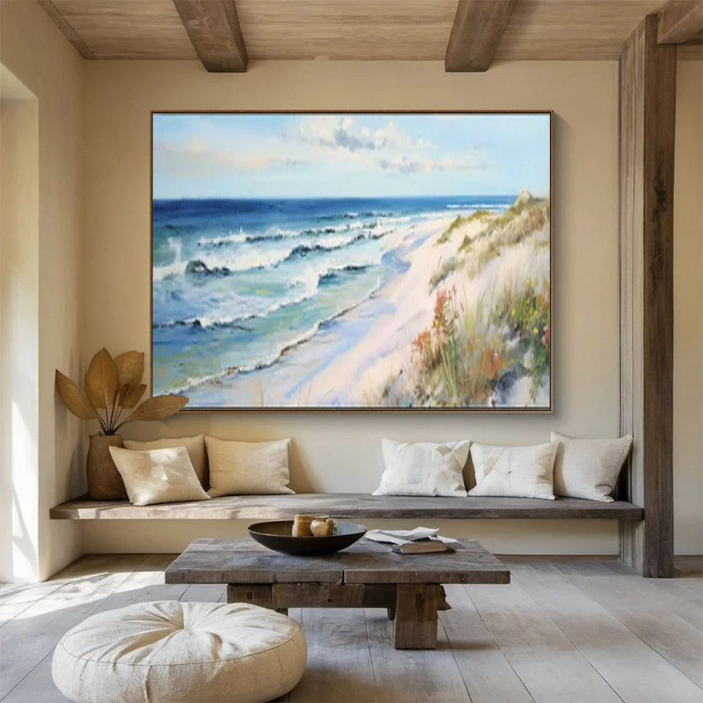 “Sunny Beach Escape” – Blues, whites, yellows capturing a bright, lively coastal scene CT1697