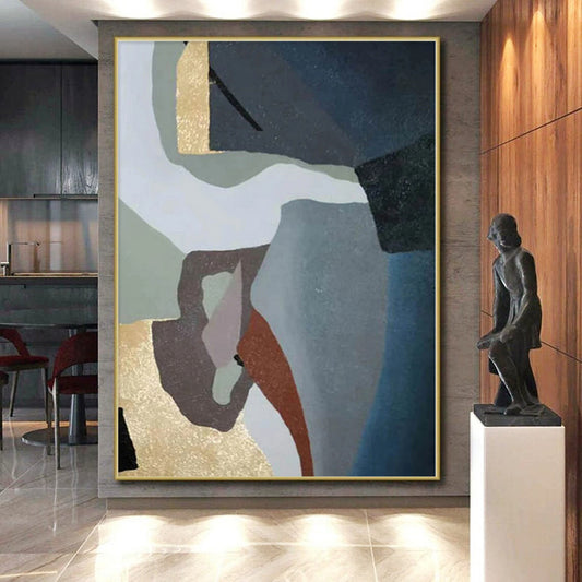 “Geometric Shapes with Gold Accents”,Geometric Abstract Painting CT0371