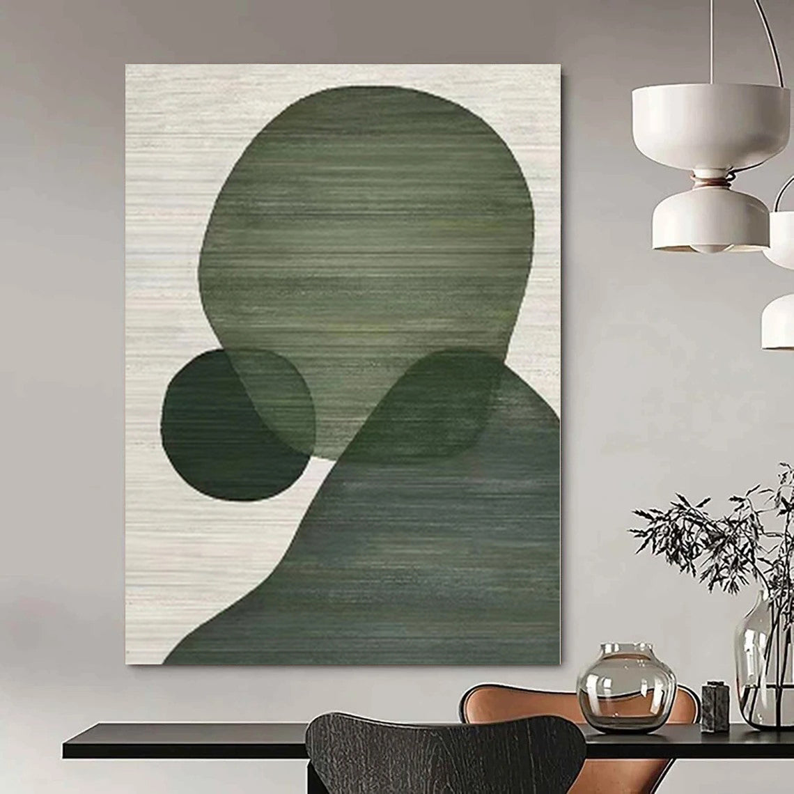 “Green Shapes on Light Background” Geometric Acrylic Art CT0164