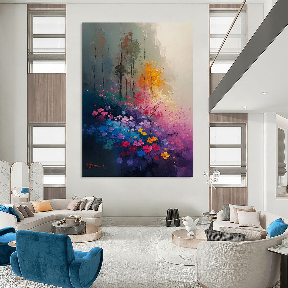 “Enchanted Garden” - Colorful Flowers and Trees Abstract Landscape Painting On Canvas DKH1533