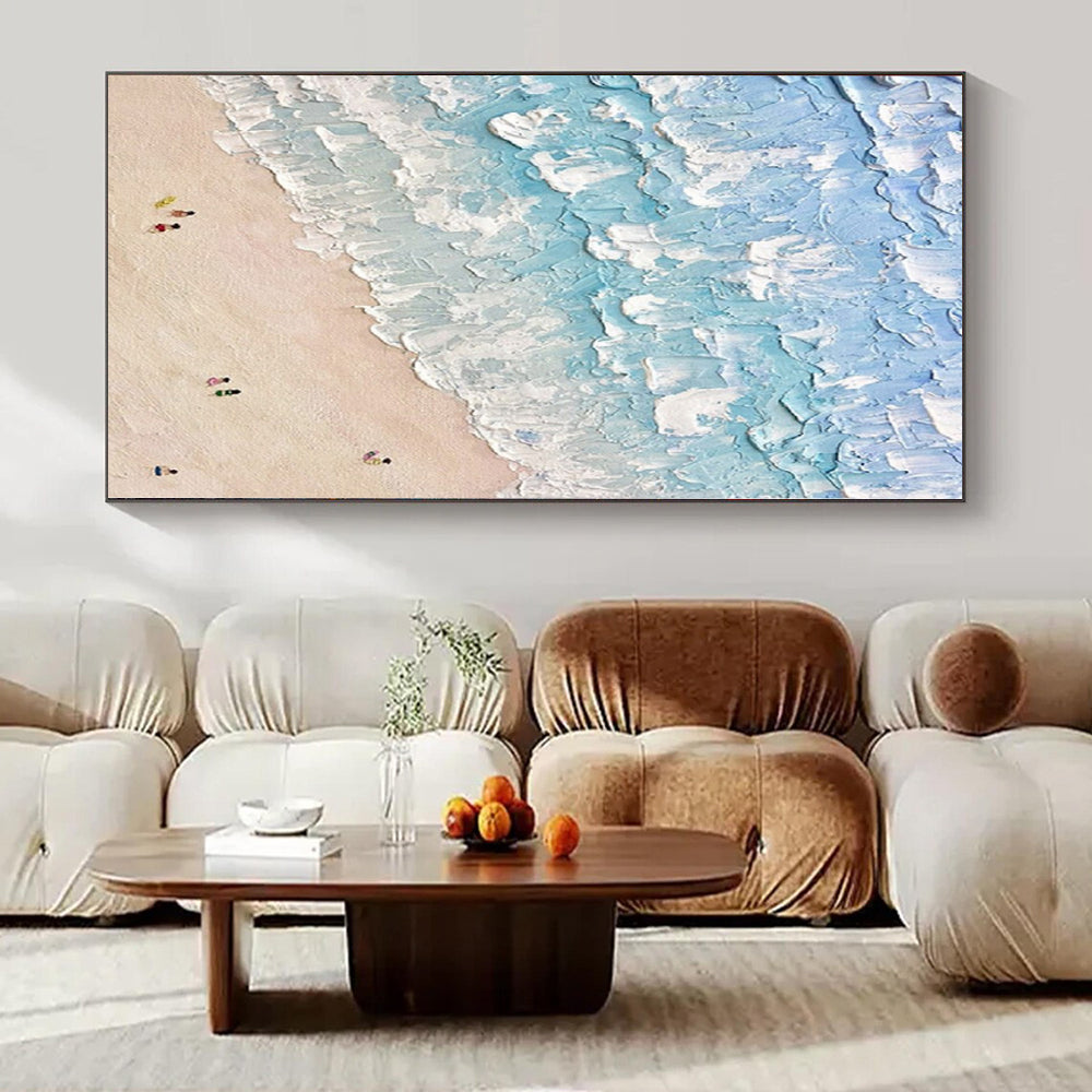 “Textured Blue - White Beach Scene” – Impasto Seascape Painting CT1129