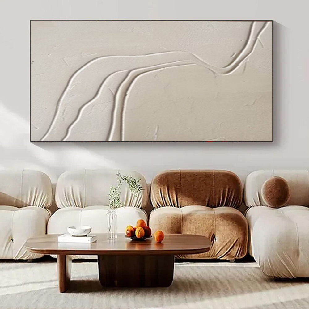 “Textured Beige Wavy Lines” – Minimalist Textured Painting CT1094