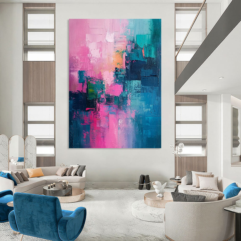 “Pink - Teal Abstract Blocks” - Abstract Expressionist Painting On Canvas DTP061
