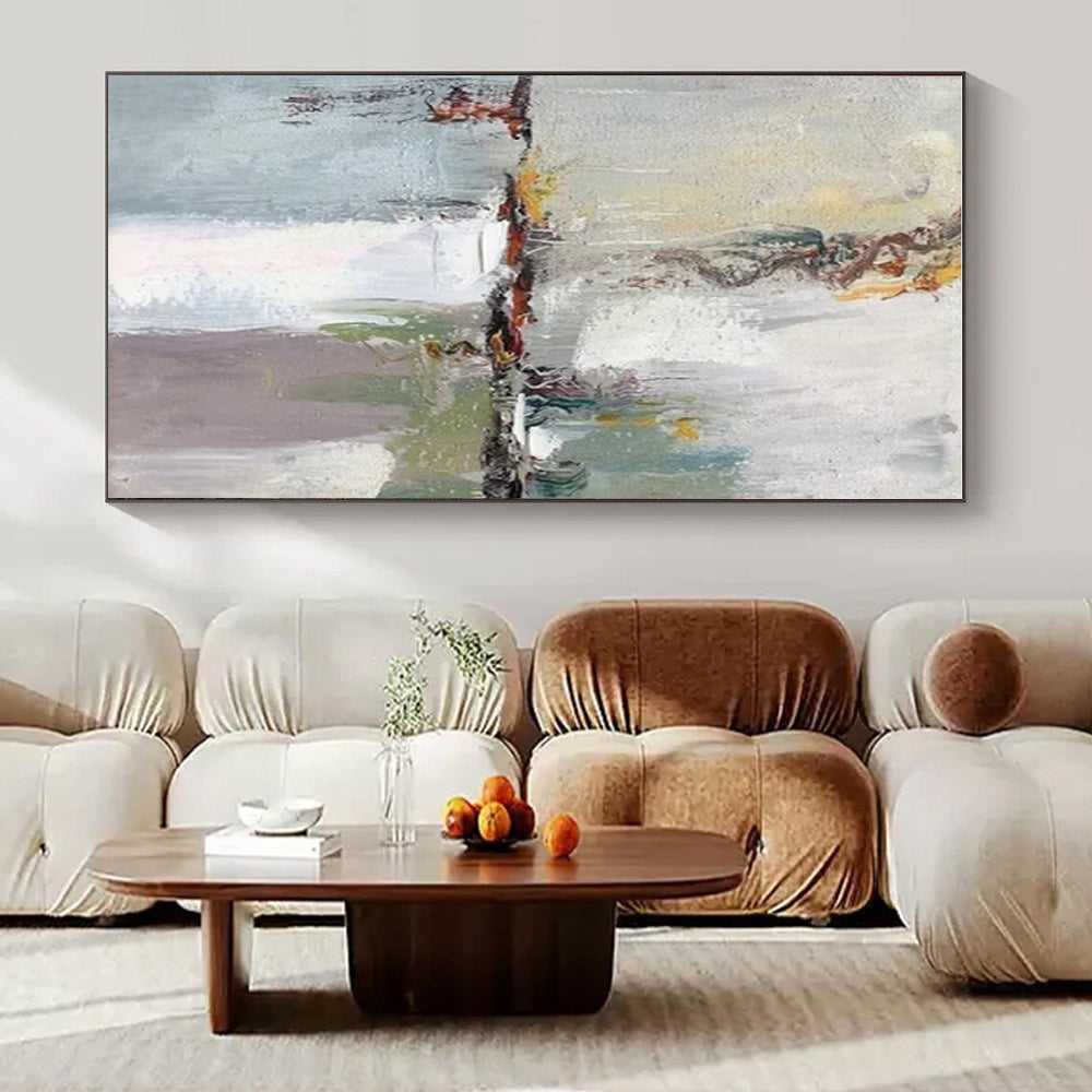 Grey, Yellow, Green & Purple Abstract Urban Scene - "City in Motion" - Abstract Oil Painting CT1460