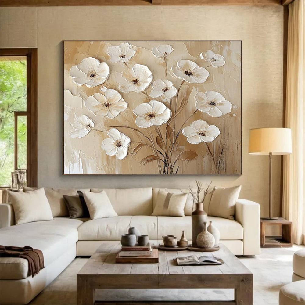Textured Floral Relief Painting On Canvas DKH309
