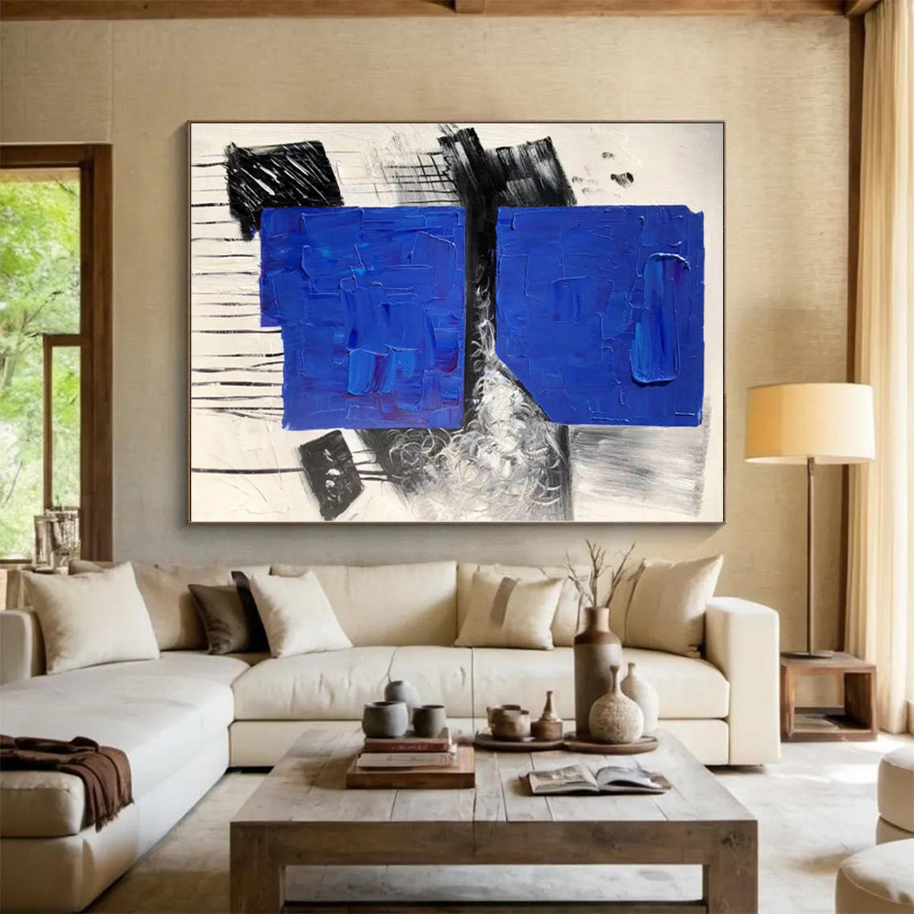 “Textured Blue Squares” Abstract Acrylic Art CT0330
