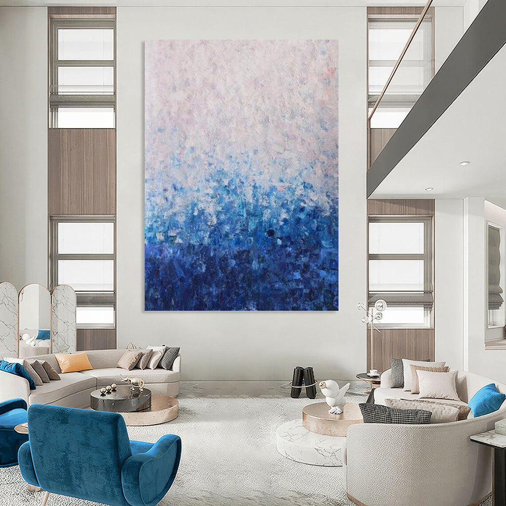 Blue and White Gradient Abstract - Minimalist Abstract Painting On Canvas DKH1350