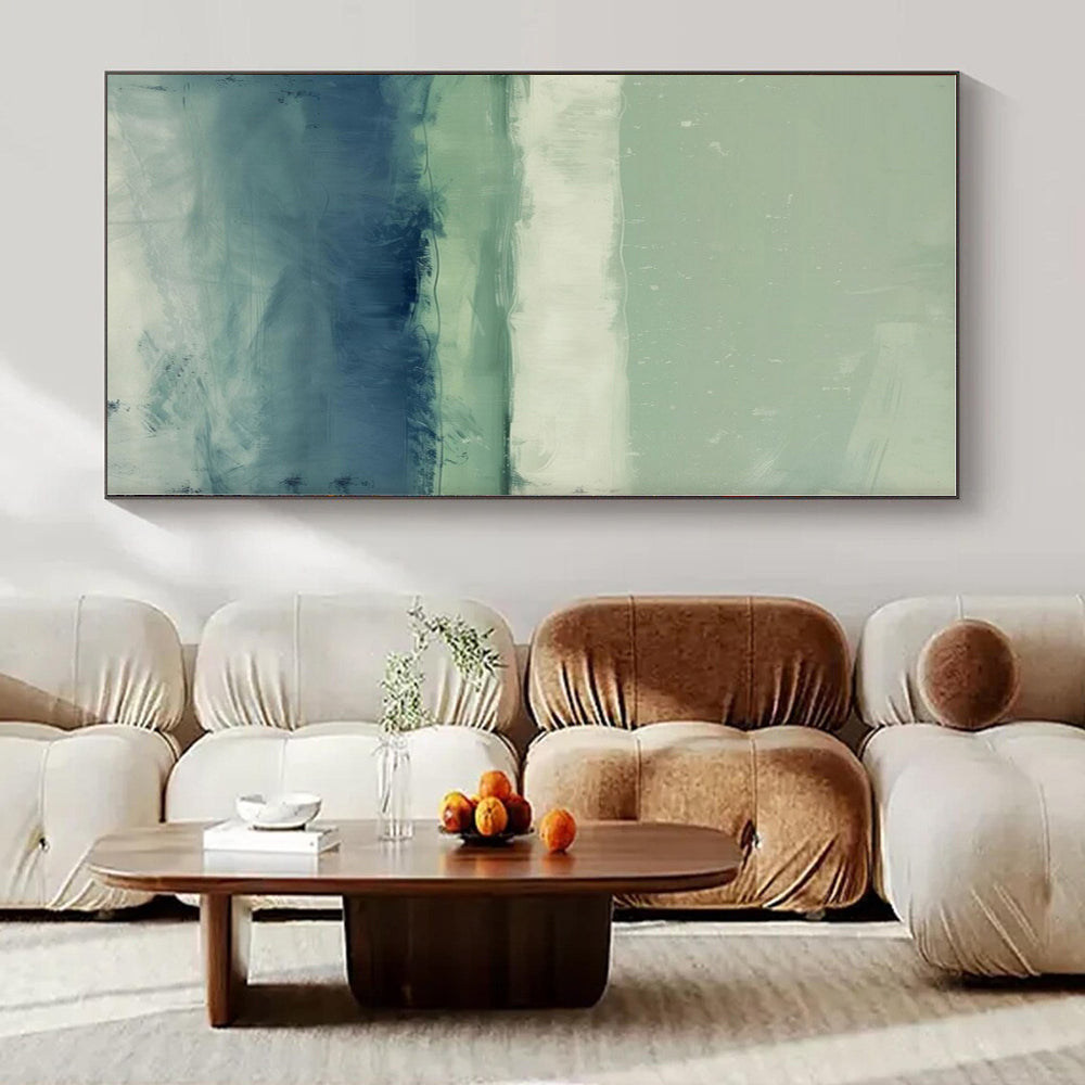 Green - White - Blue Layered Landscape - Abstract Landscape Acrylic Painting CT1378