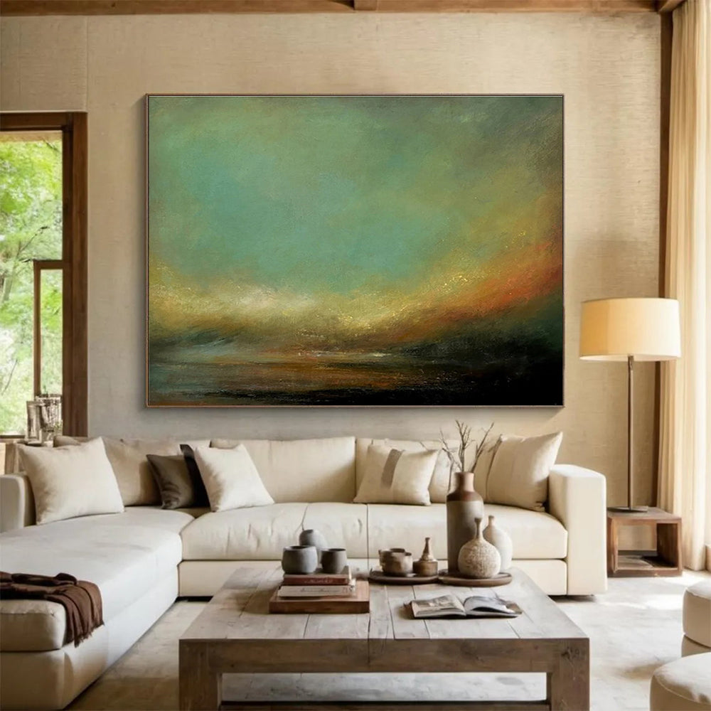 “Gradient Green Sky Horizon” - Gentle Landscape Painting On Canvas DKH778