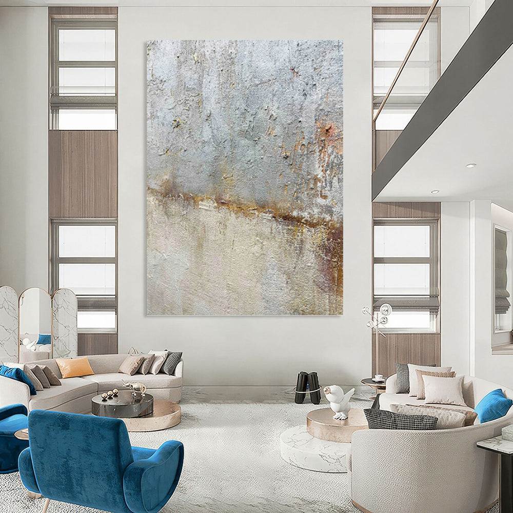 “Rustic Textures” - Gray & Brown Weathered Surface Painting On Canvas DKH1508