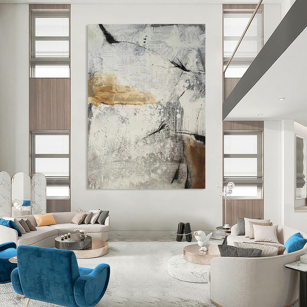 “Gray, White, Brown Textured Abstract ‘Urban Relic’” - Impasto Cityscape - Inspired Painting On Canvas DTP338